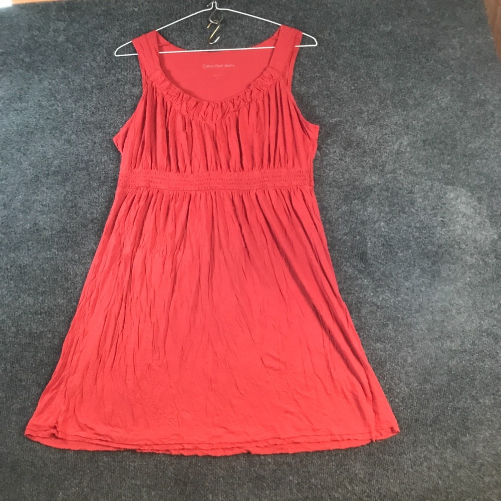 Calvin Klein Jeans Tank Dress Women XL Pink Good Smocked Scoop Neck WG21G18C